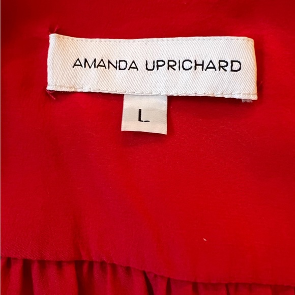 Amanda Uprichard 100% Silk Red Rolled Sleeve Button Up Lightweight Blouse Large - Picture 4 of 7
